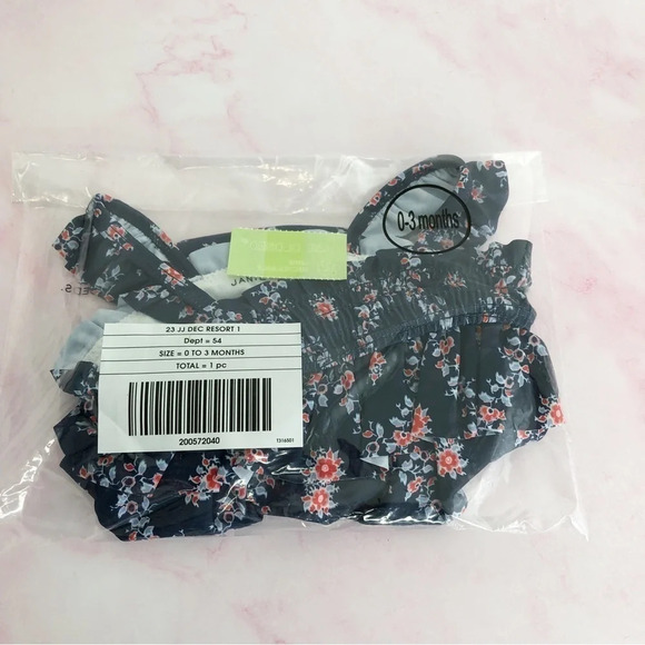 NWT Janie and Jack swimsuit Merchant Marine floral smocked one piece 0-3 months - Picture 2 of 4